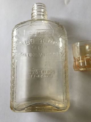 Vintage Old Log Cabin Burbon Whiskey Bottle W/ Federal Glass Mug Shot Glass