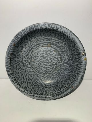 Rare Vintage Metal Porcelain Enamel Bowl Gray Fleck Garden Basin Rare