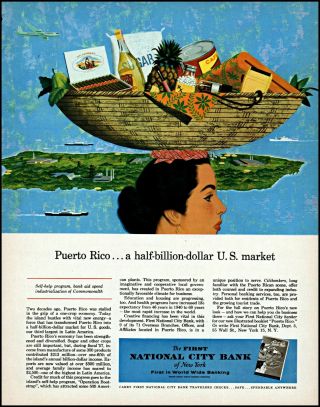 1958 Puerto Rico U.  S.  Market National City Bank Vintage Art Print Ad Adl79