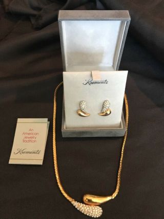 Vintage Krementz Pierced Earrings & Necklace Set 1349yw
