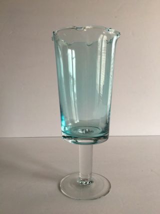 Vintage Blue Glass Celery Vase With Clear Pedestal Base