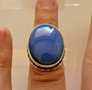 Fine Vintage Chunky Sterling Silver & Blue Chalcedony Ring Uk Size K 8.  9g