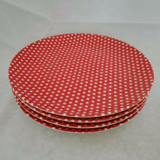 Vintage Fitz & Floyd Salad Plates Red & White Swiss Polka Dots 7.  5 " Diameter (4)