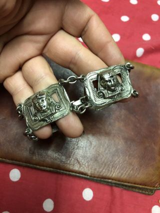 Vintage Egyptian Pharaoh Bracelet 1950’s Statement Chunky Silver Gilt Metal