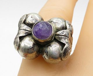 Mexico 925 Silver - Vintage Amethyst Puffy Design Cocktail Ring Sz 7 - R10741