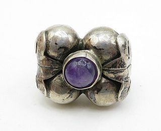 MEXICO 925 Silver - Vintage Amethyst Puffy Design Cocktail Ring Sz 7 - R10741 2