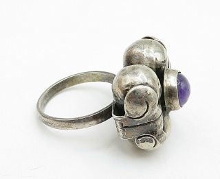 MEXICO 925 Silver - Vintage Amethyst Puffy Design Cocktail Ring Sz 7 - R10741 3