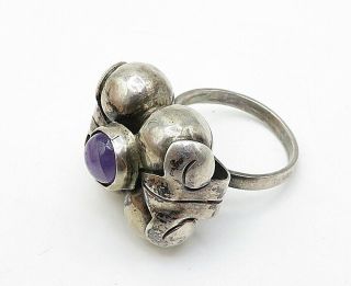 MEXICO 925 Silver - Vintage Amethyst Puffy Design Cocktail Ring Sz 7 - R10741 5