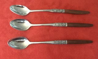 3 Vintage Oneida Northland Japan Napa Valley Stainless Faux Wood Ice Tea Spoons