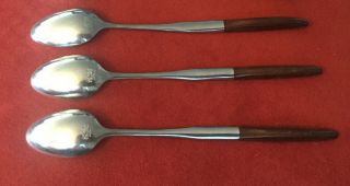 3 Vintage Oneida Northland Japan Napa Valley Stainless Faux Wood Ice Tea Spoons 3