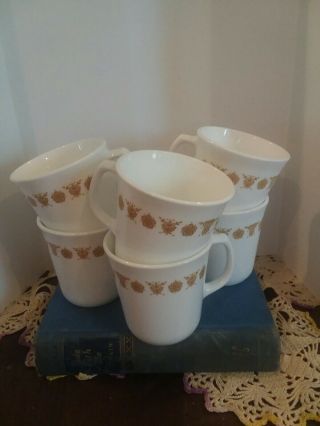 6 Vintage Corningware Corelle Butterfly Gold Mugs Coffee Cups Corning Mugs