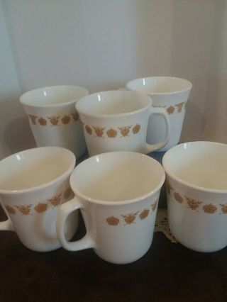 6 Vintage Corningware Corelle BUTTERFLY GOLD Mugs Coffee Cups CORNING MUGS 2