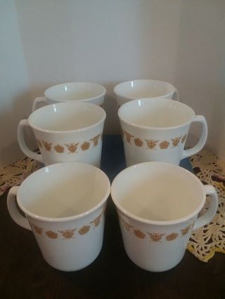 6 Vintage Corningware Corelle BUTTERFLY GOLD Mugs Coffee Cups CORNING MUGS 3