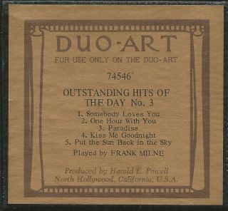 Piano Roll Vintage " Duo Art " Ex Outstanding Hits Of The Day 74546