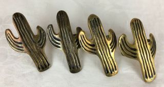 Southwest Theme Vintage Brass Cactus Napkin Holders (set Of 4) Desert Theme