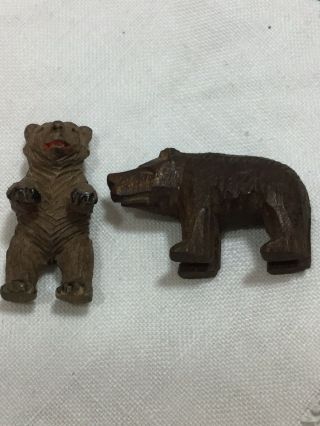 Two Vintage Antique Hand Carved Miniature Black Forest Bear Wood Doll House Toy