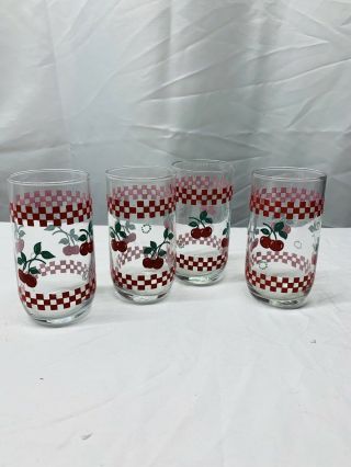 Vintage Antique Checked And Cherry Juice Glasses 4