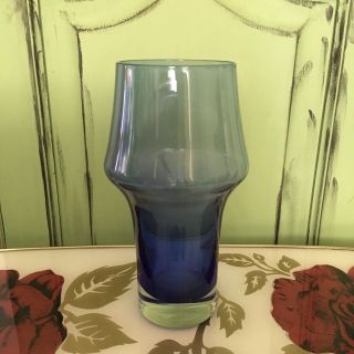 Vintage Retro Scandi Glass Vase Riihimaki Glass Lasi Oy Blue