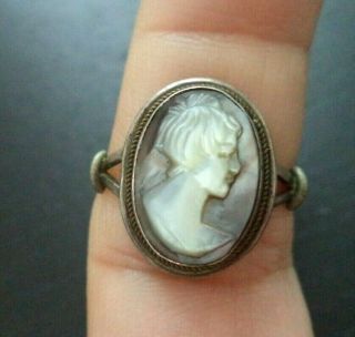 Vintage Sterling Silver Carved Mother Of Pearl Cameo Sz 7.  5 Ring G737o