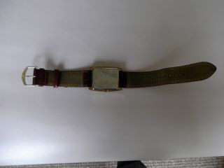 Sekonda mens vintage gold plated rectangle quartz watch with date.  leather strap 5