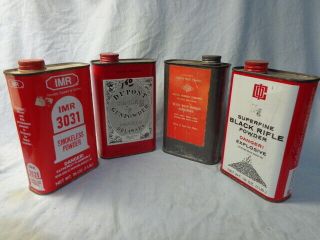 4 Vintage Collectable (empty) Gun Powder Tin Cans,  All With Tops,  Great Condtion