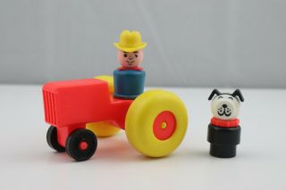 Vintage Fisher Price Little People Farmer And Tractor With Dog