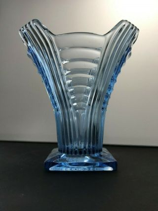 Vintage Bagley/sowerby Style Art Deco,  Fluted Ridged Panels Blue Art Glass Vase