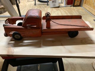 Vintage Structo Toys Flatbed Wrecker Tow Truck Orange Metal - See Pics/descrip