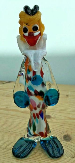 Vintage Murano Glass Clown 8 " Tall Blues,  Reds,  Pinks,  White - Lovely Colours