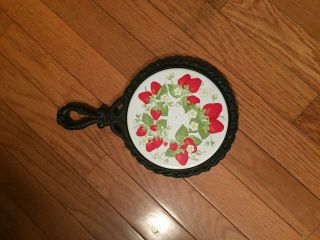 Vintage 1950s Strawberry Design Trivet; Made In Taiwan; Black And White