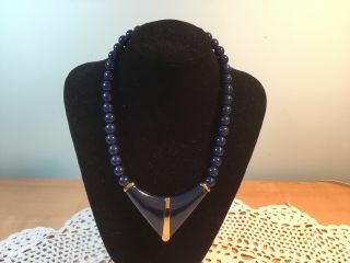 Vintage Monet Very Elegant Navy Blue And Gold Tone Necklace
