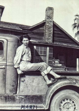 Vintage Old 1950s Photo Of Pretty Mexican Girl Woman Posing On Ford Pickup Truck