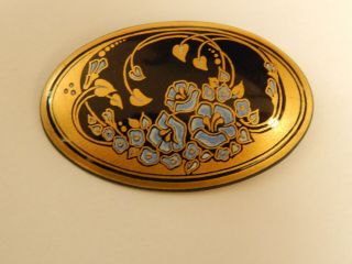 Vtg Signed Michaela Frey Oval Art Deco Enameled Flowers Brooch,  Pin
