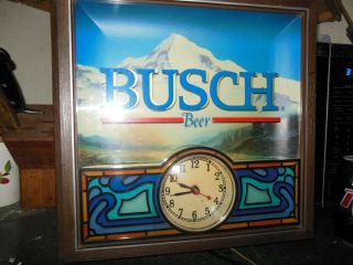 Vintage Busch Beer Lighted Clock Advertising Sign