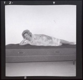 Vintage 1950s Snapshot Medium Format Negative Girl Lying On Bed