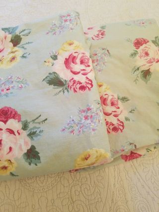 Vintage Ralph Lauren Cottage Floral Aqua Blue Pink Twin Fitted And Flat Sheets