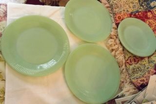 Three Vintage Fire King Jadeite 9 " Plates And One 7 1/2 " Plate In