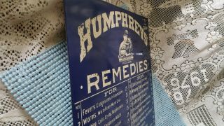 Humphrey ' s Remedies Blue Vintage Porcelain sign.  12 