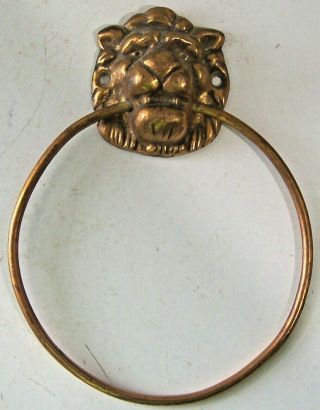 Vintage Solid Brass Gothic Lion Head Wall Mount Ring Towel Holder