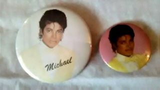 2 Vintage Michael Jackson Buttons Pins Thriller 1980 