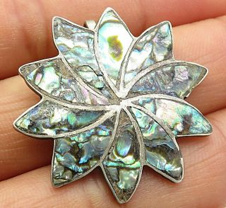 Mexico 925 Sterling Silver - Vintage Abalone Shell Floral Styled Pendant - P3989