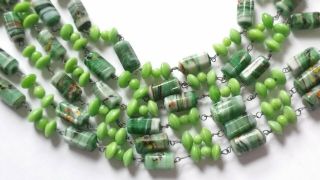 Vintage Art Deco Green Wired Glass Bead Flapper Necklace