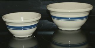 Vintage Roseville Pottery Mixing Bowls Set Of 2 Fp Usa Blue Stripe 2qt And Other