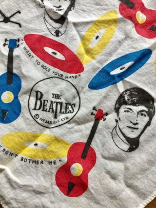 Vintage 1966 The Beatles Nems Ent Ltd.  Bandana Neckerchief Scarf Records Guitars