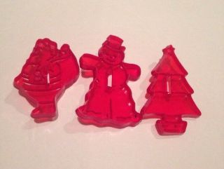 4 Vintage Red Plastic Cookie Cutters Christmas Tree Santa Loma F.  T Worth