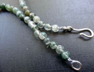 vintage STERLING SILVER CARNELIAN green moss AGATE stone bead necklace - A361 3