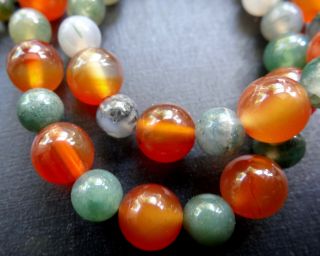 vintage STERLING SILVER CARNELIAN green moss AGATE stone bead necklace - A361 4
