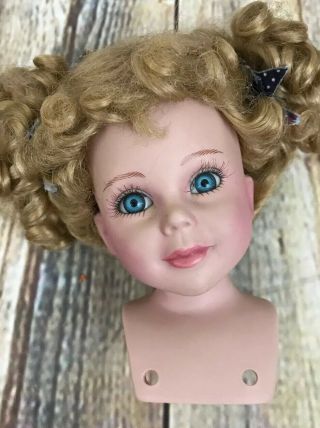 Porcelain Vtg Girl’s Doll Head 5” Blonde Curly Pigtails Hair Parts Blue Eyes