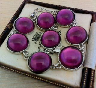 Vintage - Stunning Amethyst Purple Glass Cabochon Bracelet