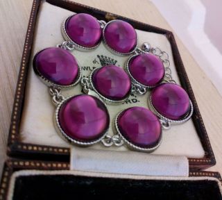 Vintage - Stunning Amethyst Purple Glass Cabochon Bracelet 3